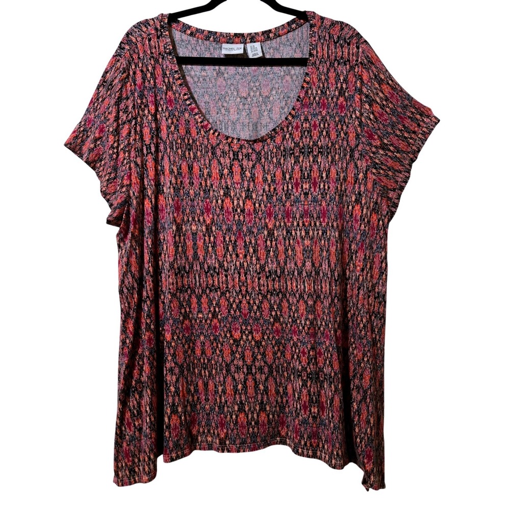 Rachel Zoe Orange Ikat Print Women's 3X Scoop‎ Neck Short Sleeve Swing Tee